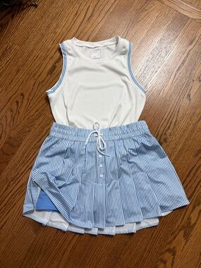 Lucky in Love White Tank with Blue Striped Skort